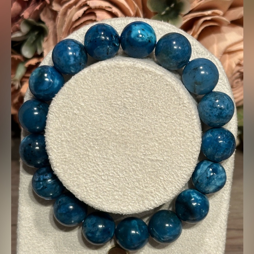 HQ High Quality Mexican Blue Chrysocolla Bracelet 12mm Size 6.75 Lightweight